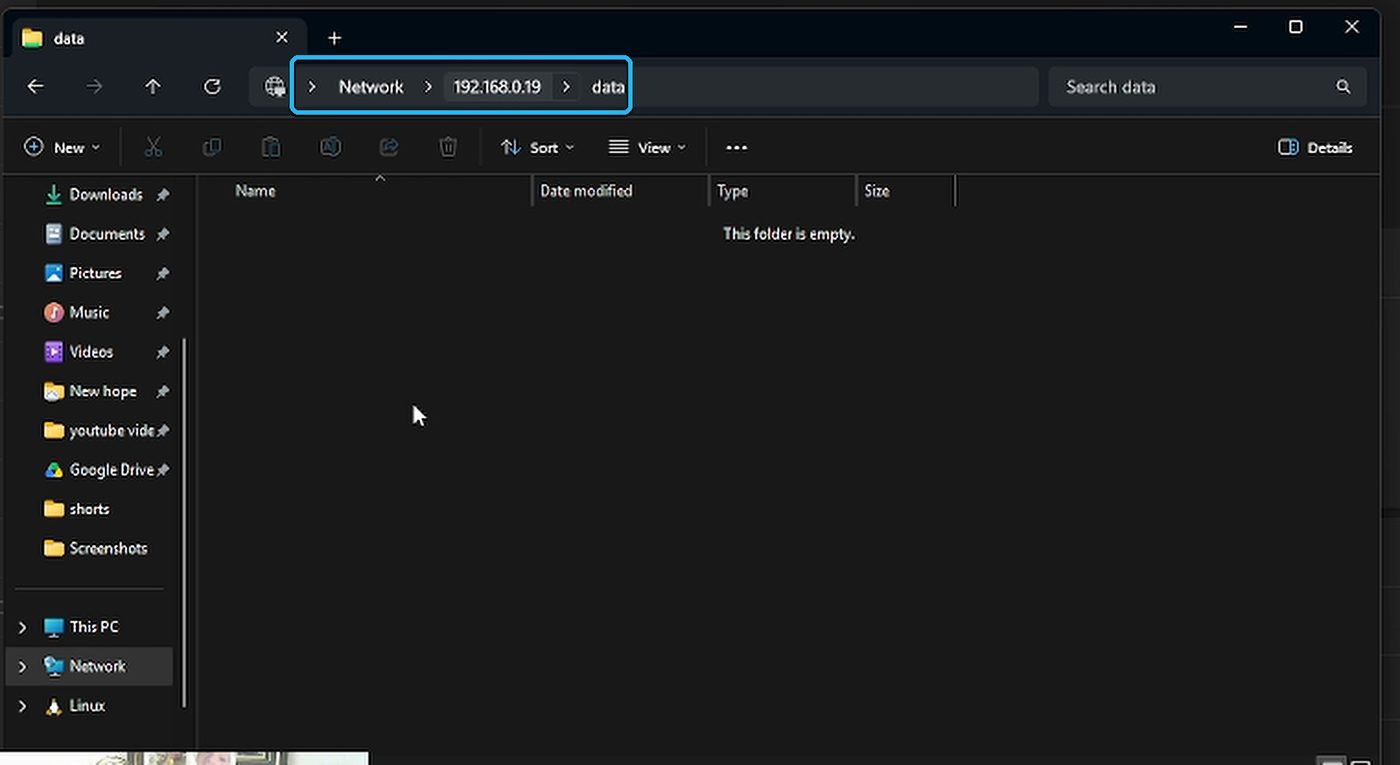 The new data share open in Windows File Explorer